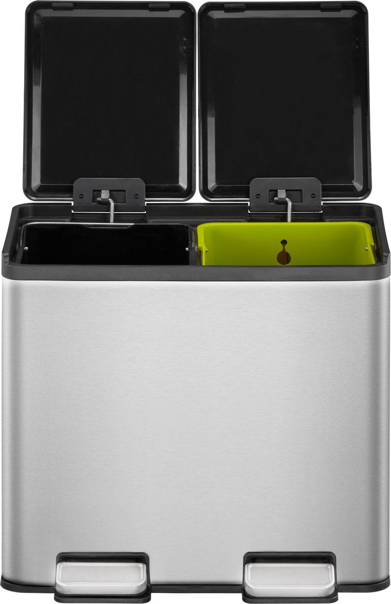 Eko - essential splitted recycler pedaalemmer 10+10 liter - stainless steel - mat rvs - prullenbak