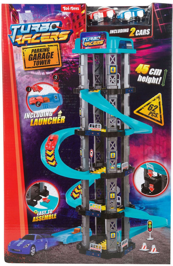 Toi-toys parkeergarage speelgoedtoren turbo racers met spiraalbaan.
