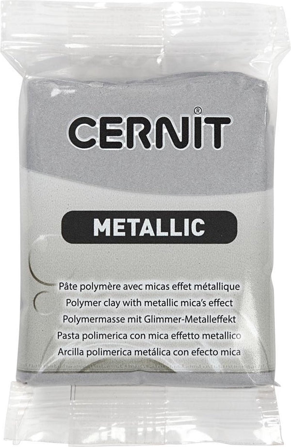 Cernit modelleerklei zilver metallic – afbakbare zilveren klei voor modelleren – elastische boetseerklei voor creatieve kunstprojecten – hittebestendige klei voor sieraden maken – 56 gram