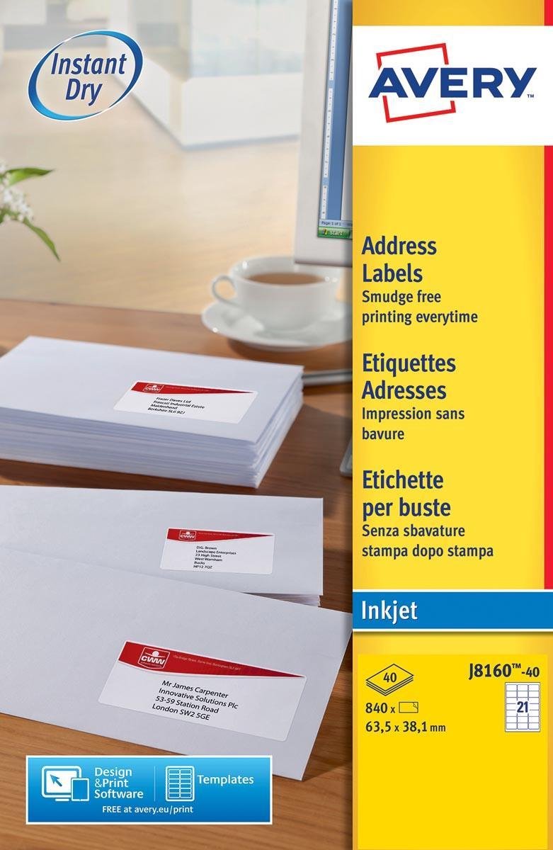 Avery white address label - inkjet - j8160