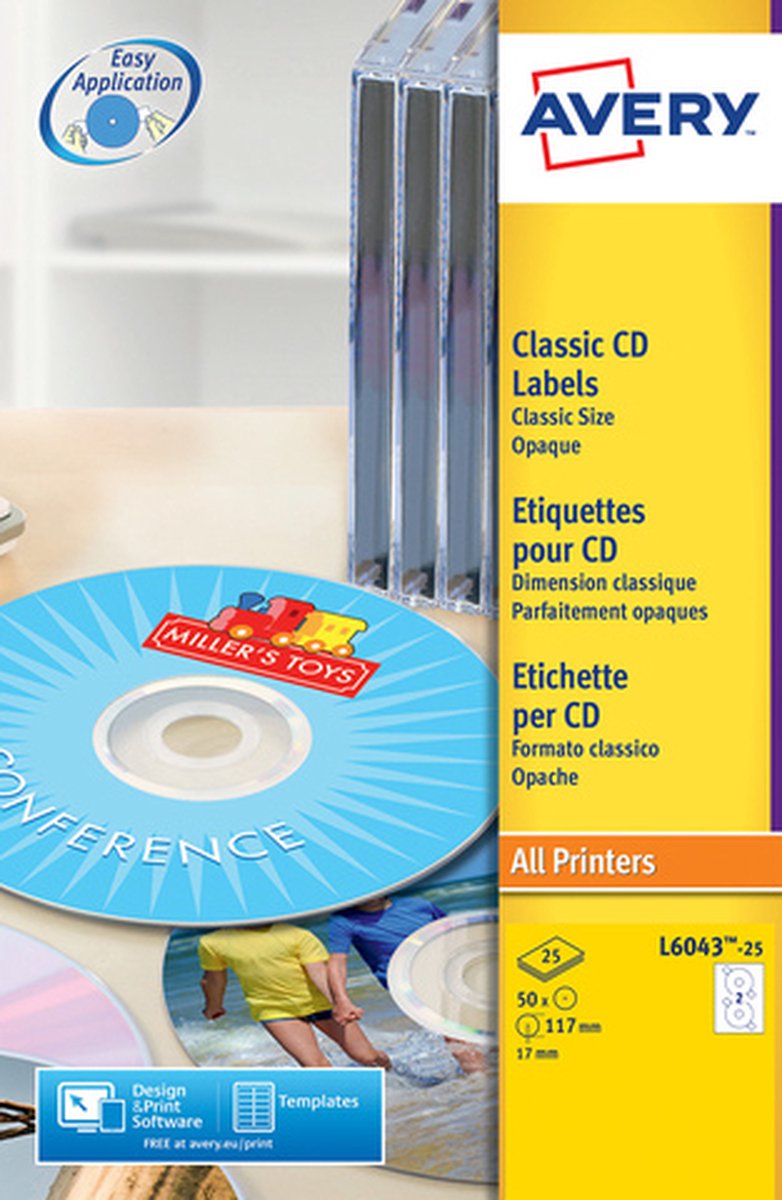 Merkloos sans marque huismerk avery l6043-25 cd etiket 117mm wit