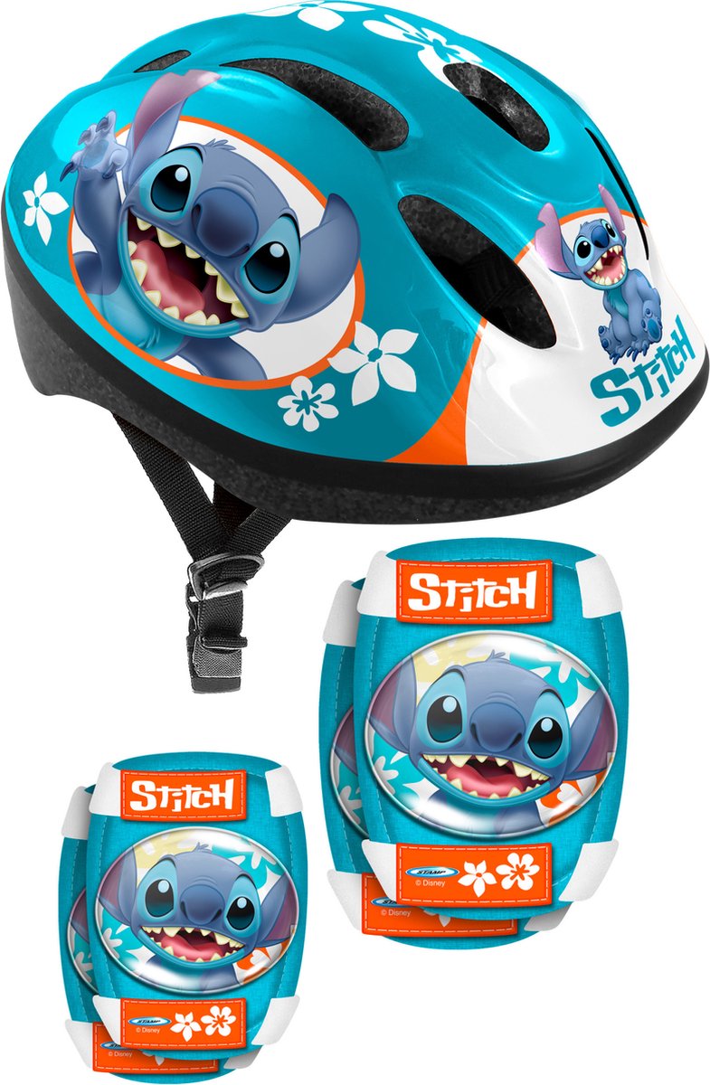 Disney stitch 5-delige skatebescherming 52-56 cm petrolblauw maat sm