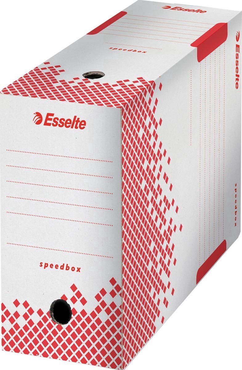 Esselte 25 x speedbox 15 duurzame archiefdoos - 15x25x35cm - a4 - 100% recyclebaar - rood wit