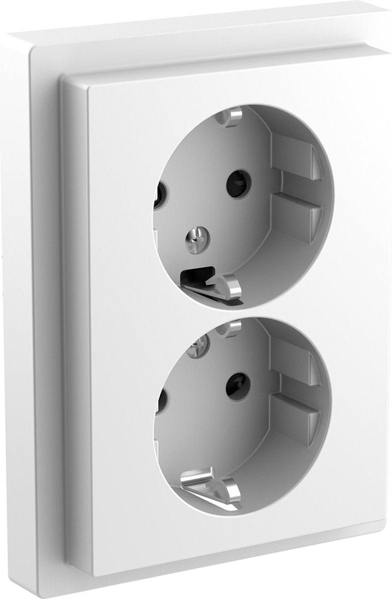 Schneider electric dubbel stopcontact - inbouw - randaarde - 2v - verticaal - beveiliging - lotuswit - d-life - - mtn2420-6535