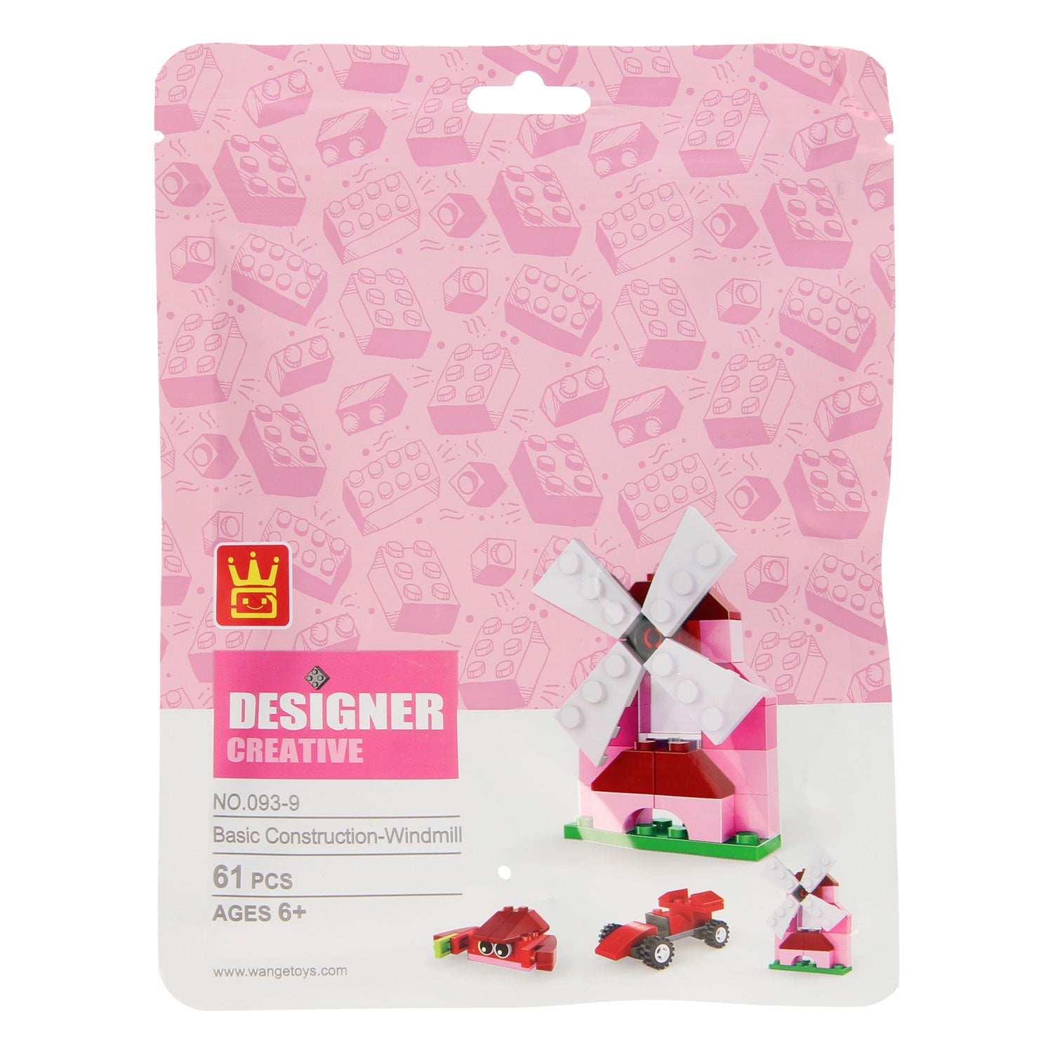 Bouwblokjes 3in1 roze - windmolen, krab, racewagen, 61dlg.