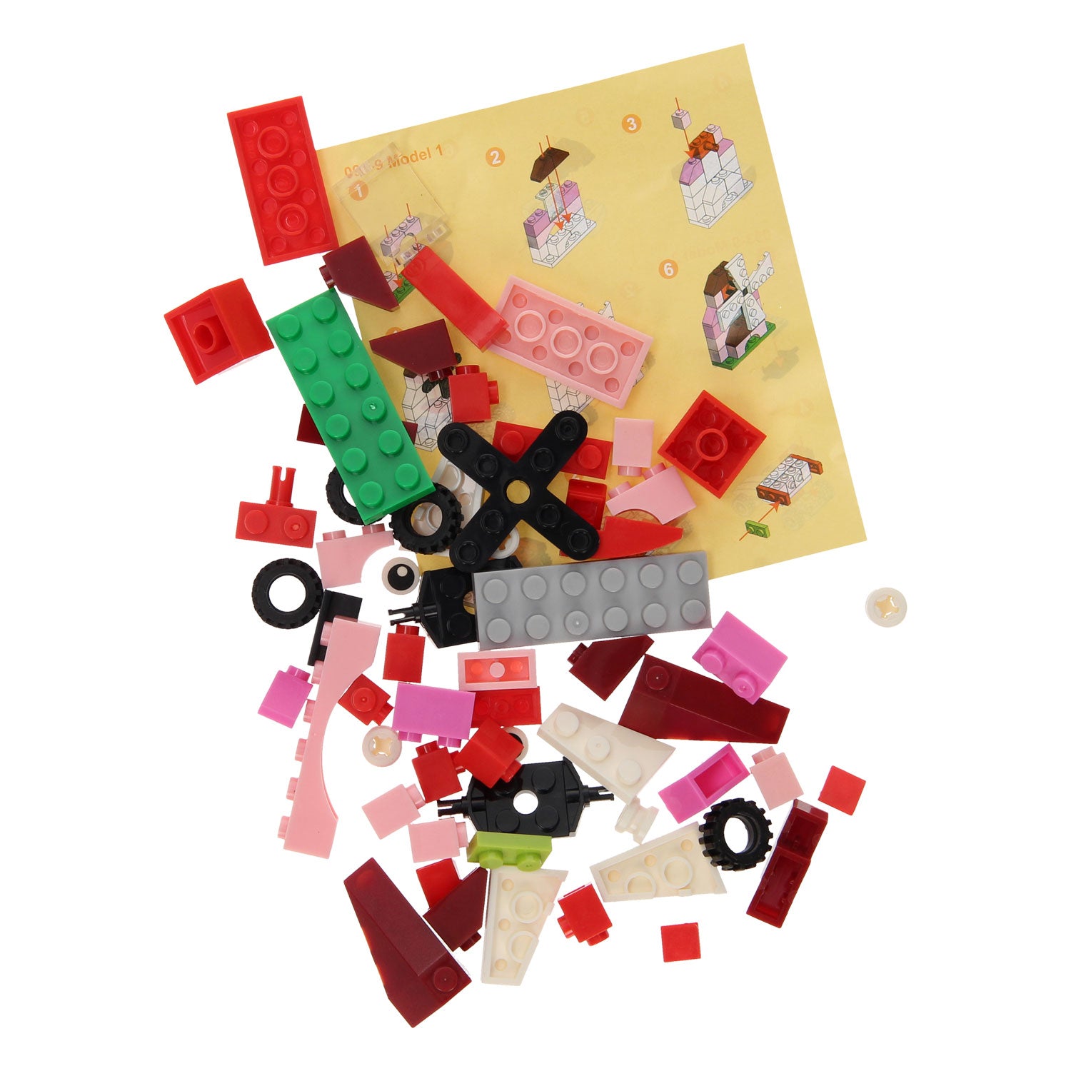 Bouwblokjes 3in1 roze - windmolen, krab, racewagen, 61dlg.