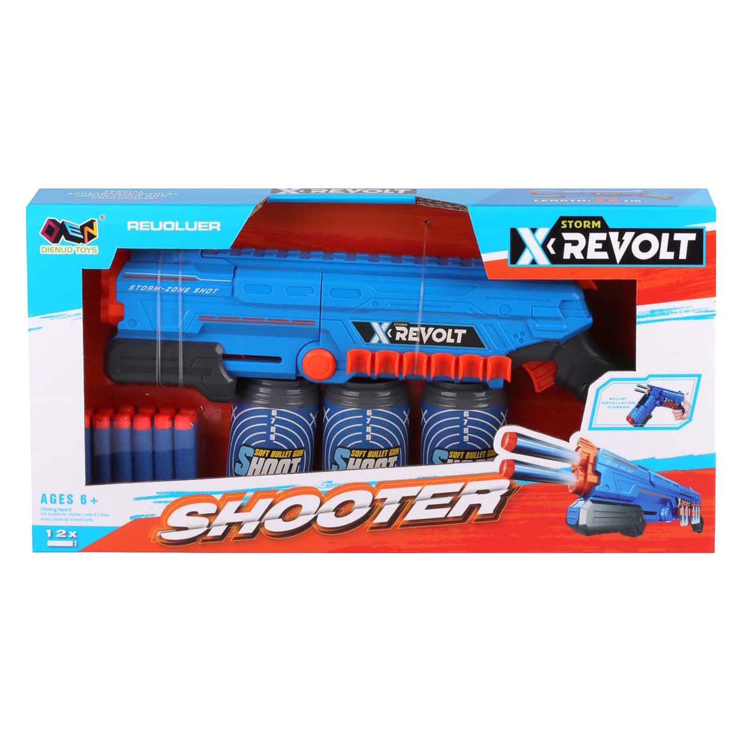 Lobbes shooter x revolt - met 12 zachte pijlen en 3 blikken