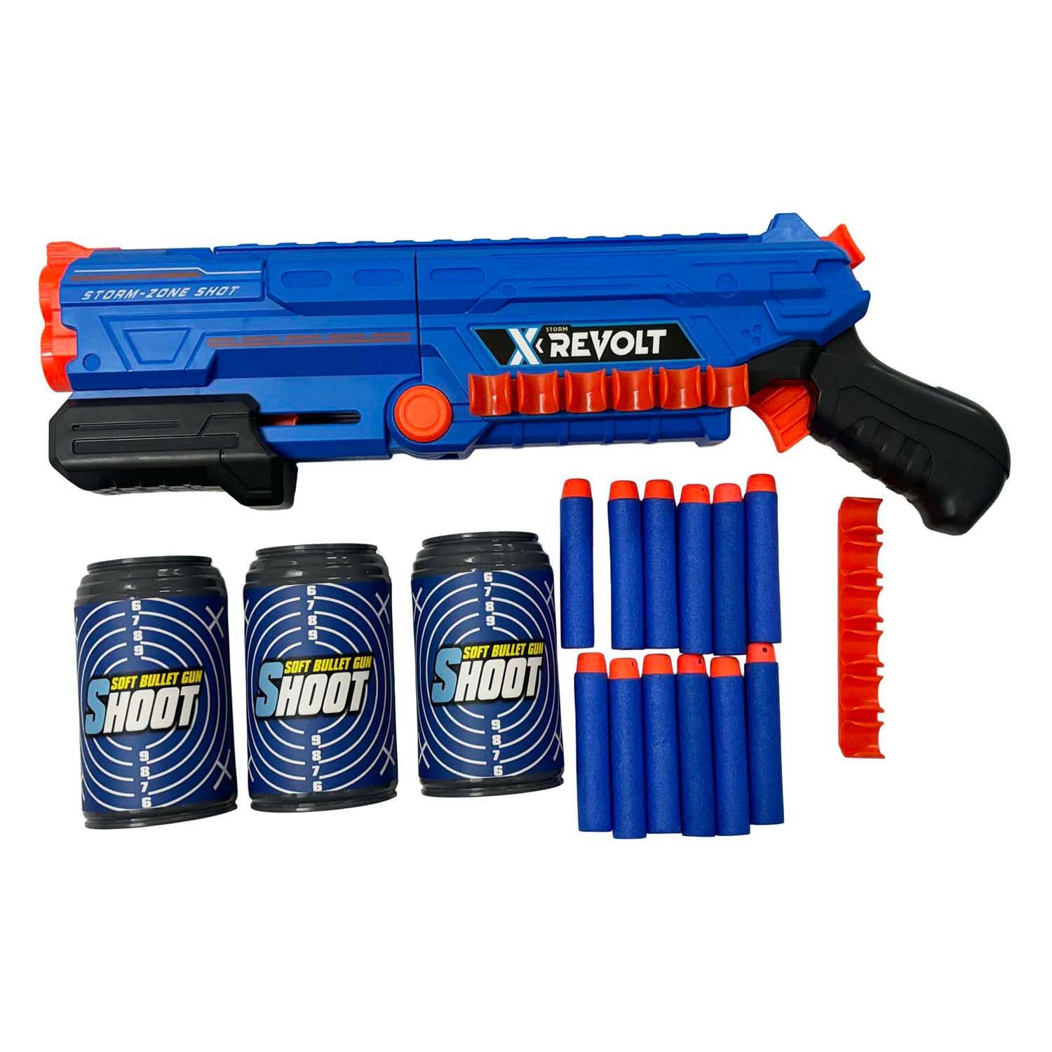 Lobbes shooter x revolt - met 12 zachte pijlen en 3 blikken