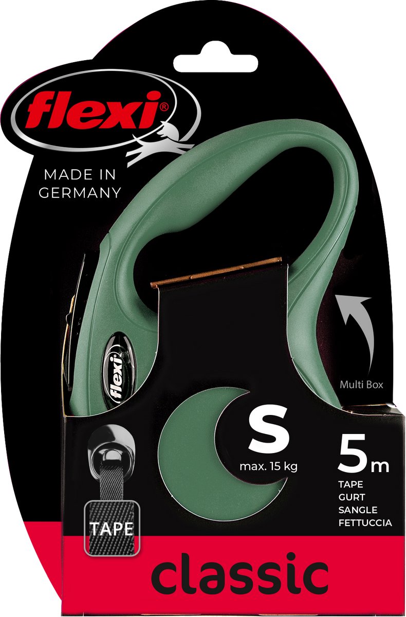 Flexi rollijn classic tape olijfgroen s - lijn - groen - green - tot 15kg