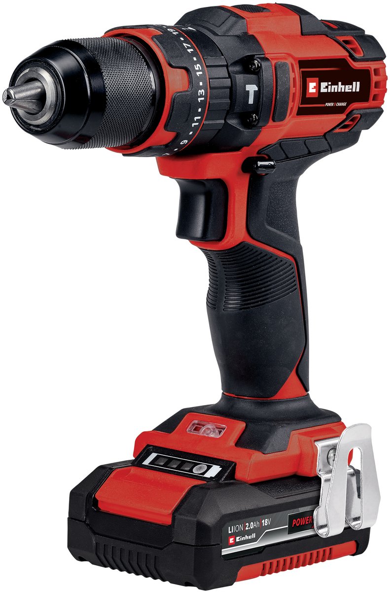 Einhell accu klopboor- schroefmachine te-cd 18 40 li-i +64 kit - power x-change - 18 v li-ion - met impactfunctie - 40 nm - 2-versnellingen - max. 24.000 slagen min - incl. 1x 2,0 ah accu, oplader accessoires