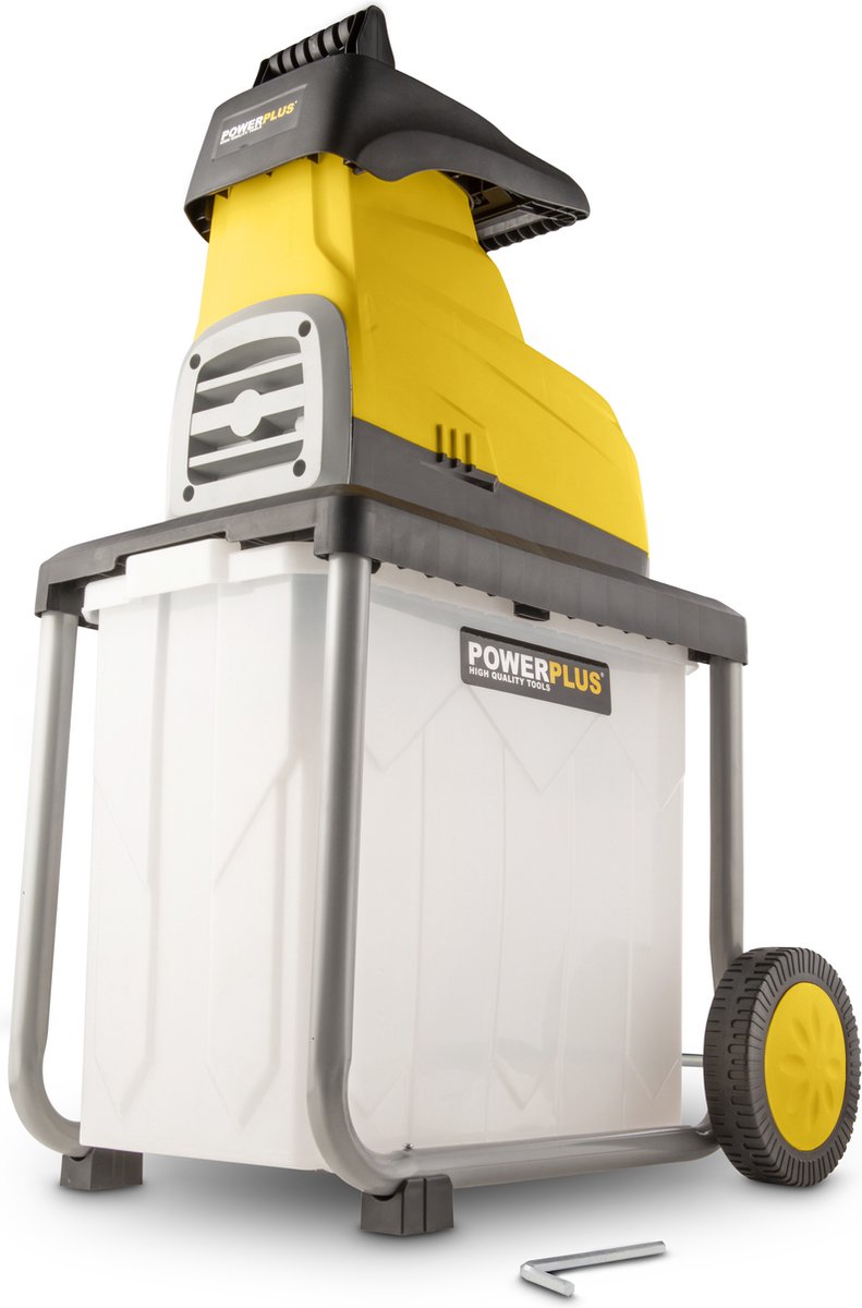 Powerplus elektrische hakselaar powxg6462 - hakselaar voor planten en takken van 2800 w, max. 45 mm, duwer, wielen en 60 l opvangbak inbegrepen, tuingereedschap