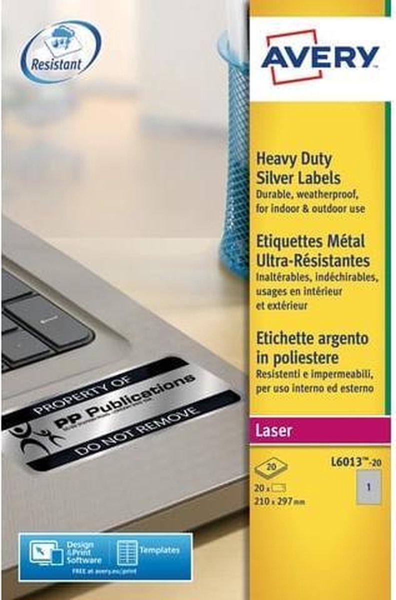Merkloos sans marque avery ultra-sterke etiketten, zilver, 210,0 x 297,0 mm, permanent klevend