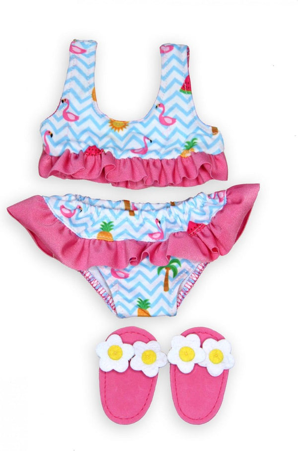 Heless poppen bikini met slippers flamingo, 35-45 cm