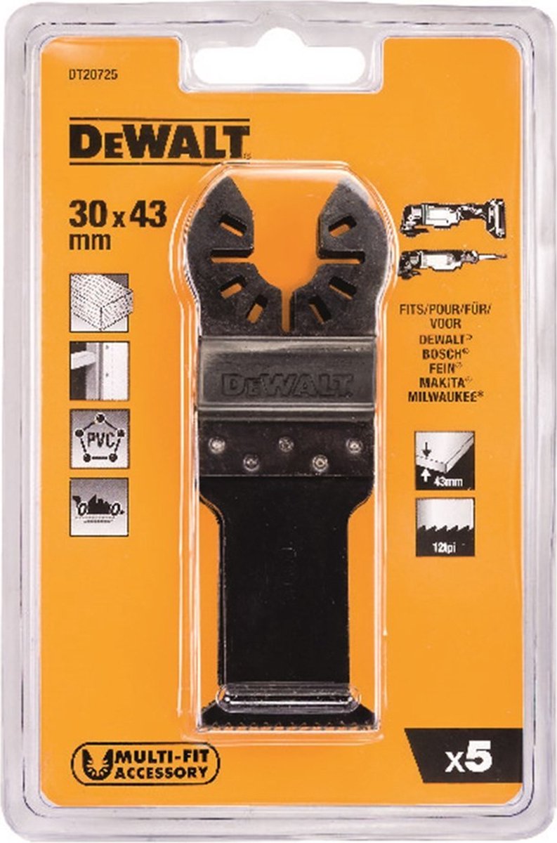 Dewalt dt20725 multitool zaagblad hcs tbv snel zagen hout 43x31mm ve=5