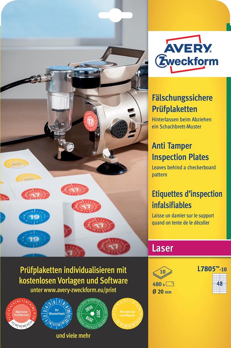 Avery keuringszegels 20mm - doos 10 vel 48 per vel laser