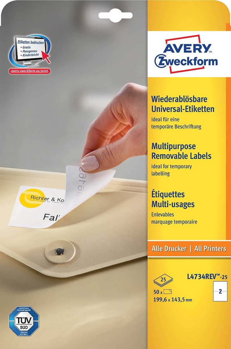 Merkloos sans marque huismerk avery l4734rev-25 afneembare etiket 199,3x143,5