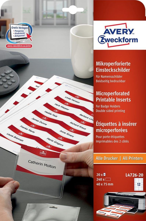 Avery zelfklevende etiketten 40 x 75 mm wit