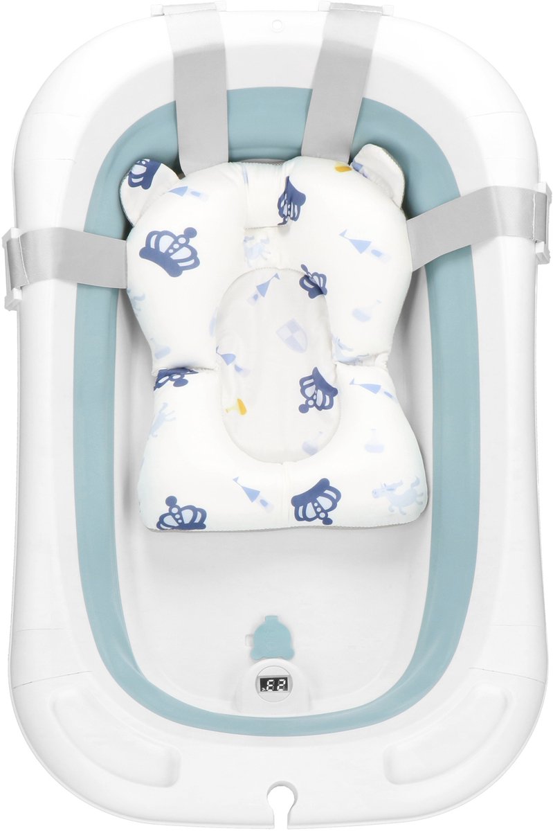 Springos opvouwbaar baby bad - opvouwbaar - draagbaar - met stop - thermometer - kussen - tot 12 maanden - 35 l - blauw - wit - 82 x 52 x 22 cm