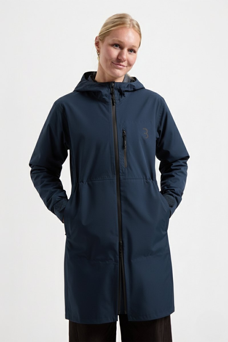 Bbb cycling regenjas dames waterdicht - rainshield parka - 10 tot 20 °c - ventilerend - lang model fietsjas unisex - donker blauw - xxl - bbw-471