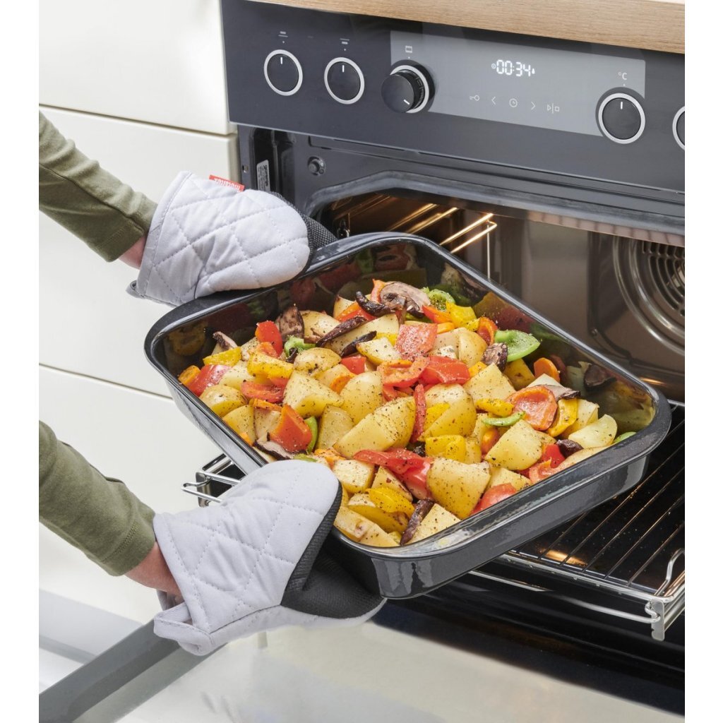 Metaltex katoenen ovenhandschoenen 14x14 cm grijs wit 2 stuks