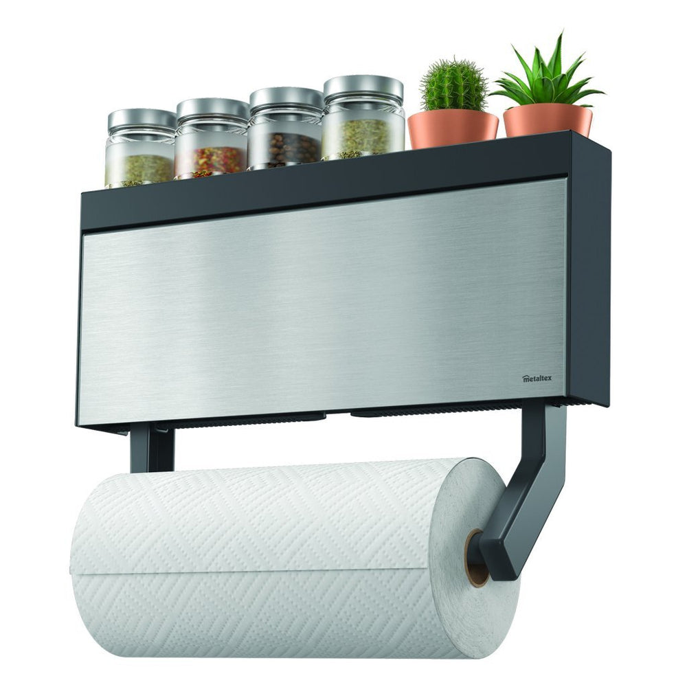 Metaltex keukenhulpen tango keukenrolhouder met snijhulp 38x6x17 cm RVS grijs