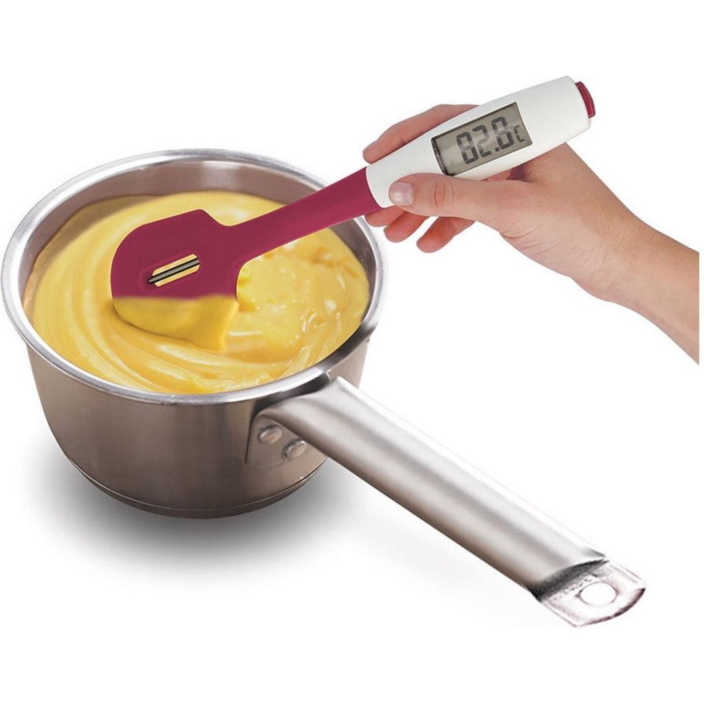 Metaltex dolceforno spatel met kookthermometer siliconen paars wit