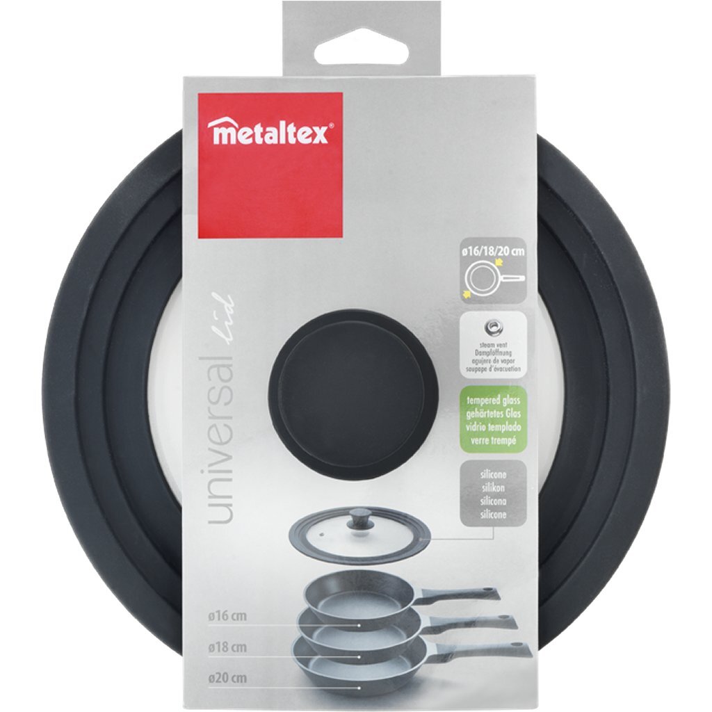 Metaltex pannendeksel 16-20 cm glas siliconen zwart