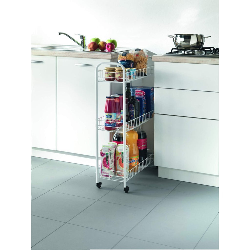 Tomado-metaltex slanke keukentrolley met wielen 23x56x84 cm wit