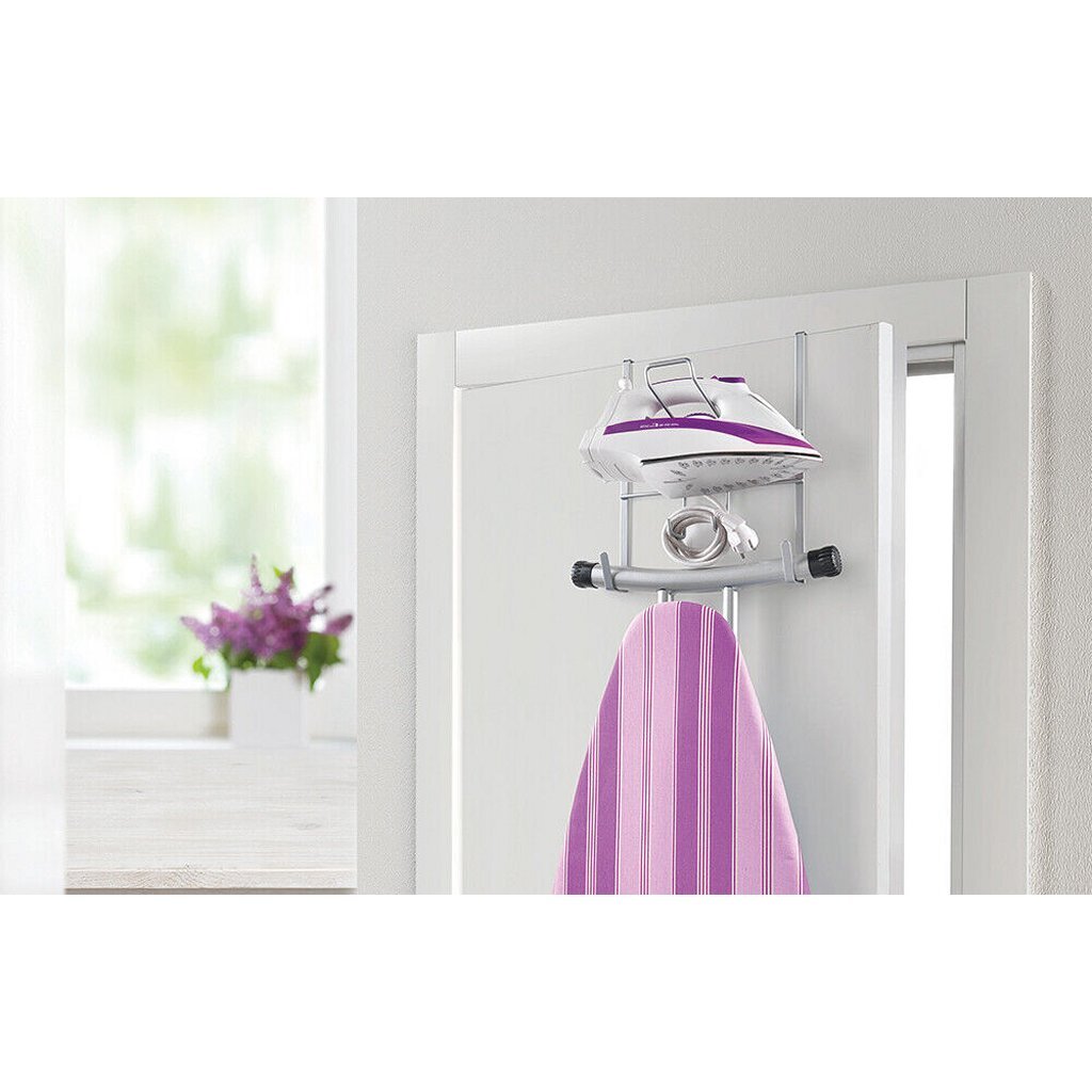 Metaltex boven de deur ruimtebesparende strijksethouder 28x12x28 cm zilver