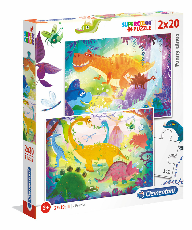 Clementoni - puzzel - 2x20 stukjes - grappige dinosaurus thema - puzzel voor kinderen