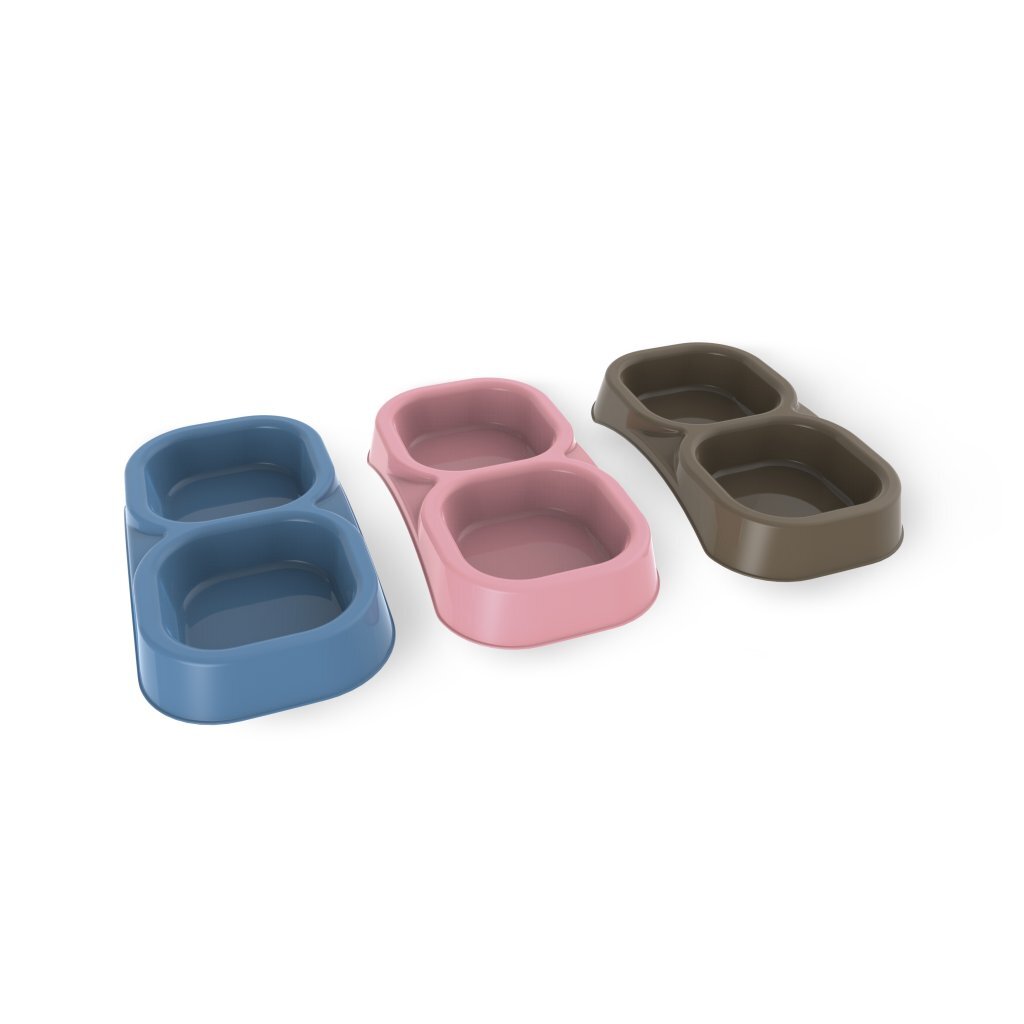 Bama pet dubbele voederbak 21x11,5x3 cm diverse kleuren