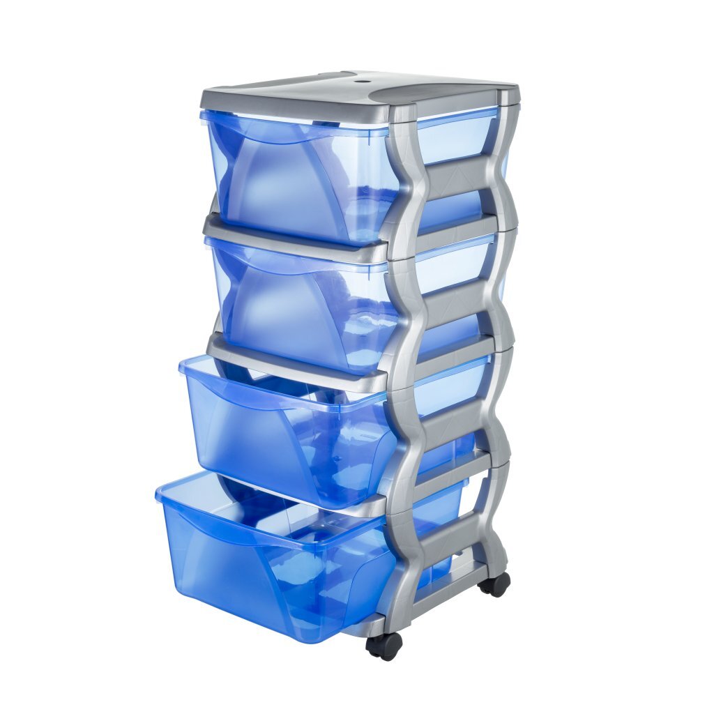 Bama insieme ladesysteem met wieltjes 4 laden 36x40x80 cm zilverblauw transparant