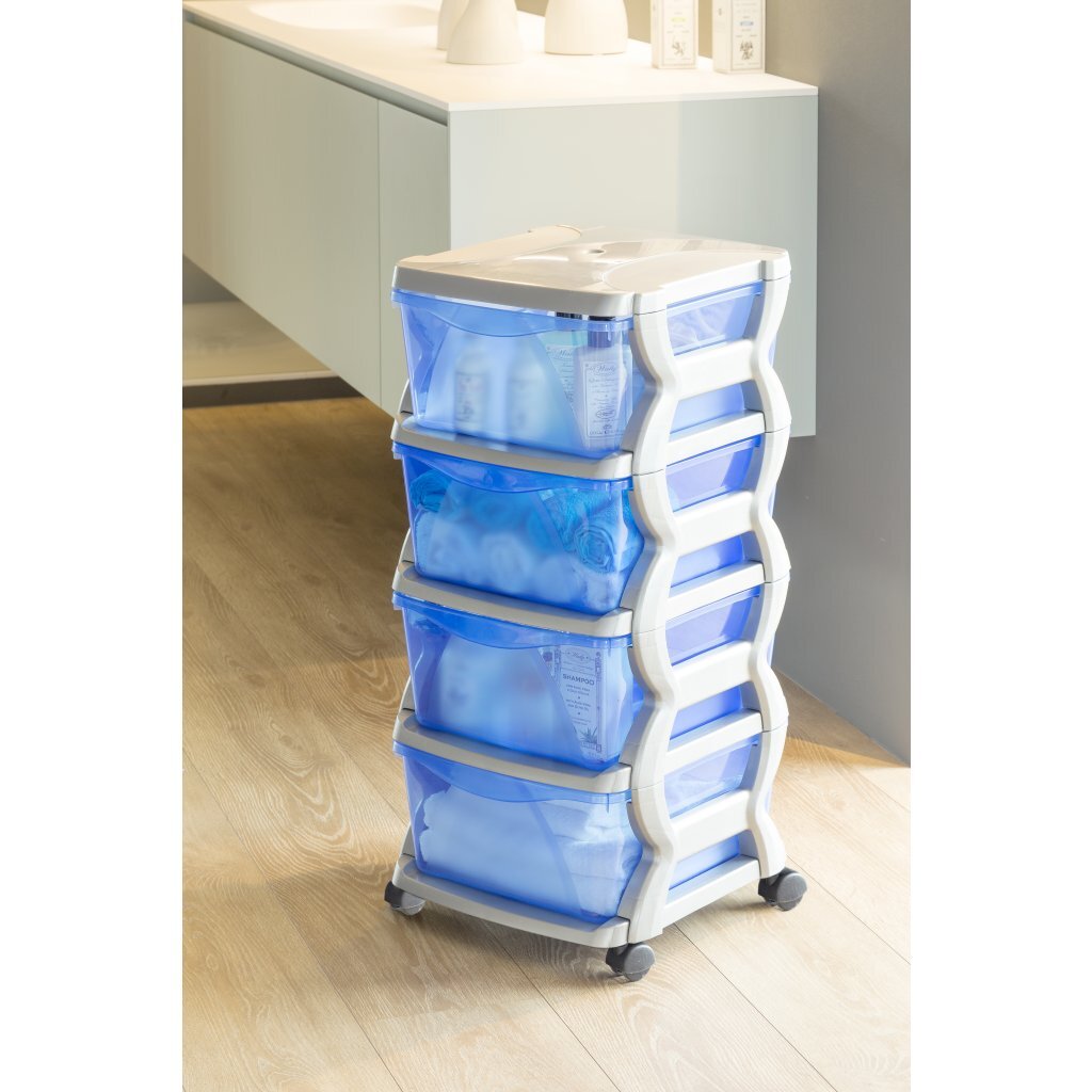 Bama insieme ladesysteem met wieltjes 4 laden 36x40x80 cm zilverblauw transparant