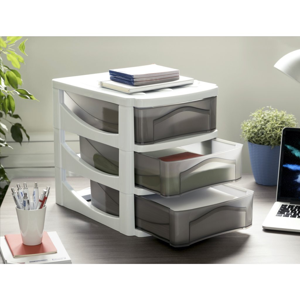 Bama groot hobby ladesysteem met 3 laden 30x30x40 cm wit grijs