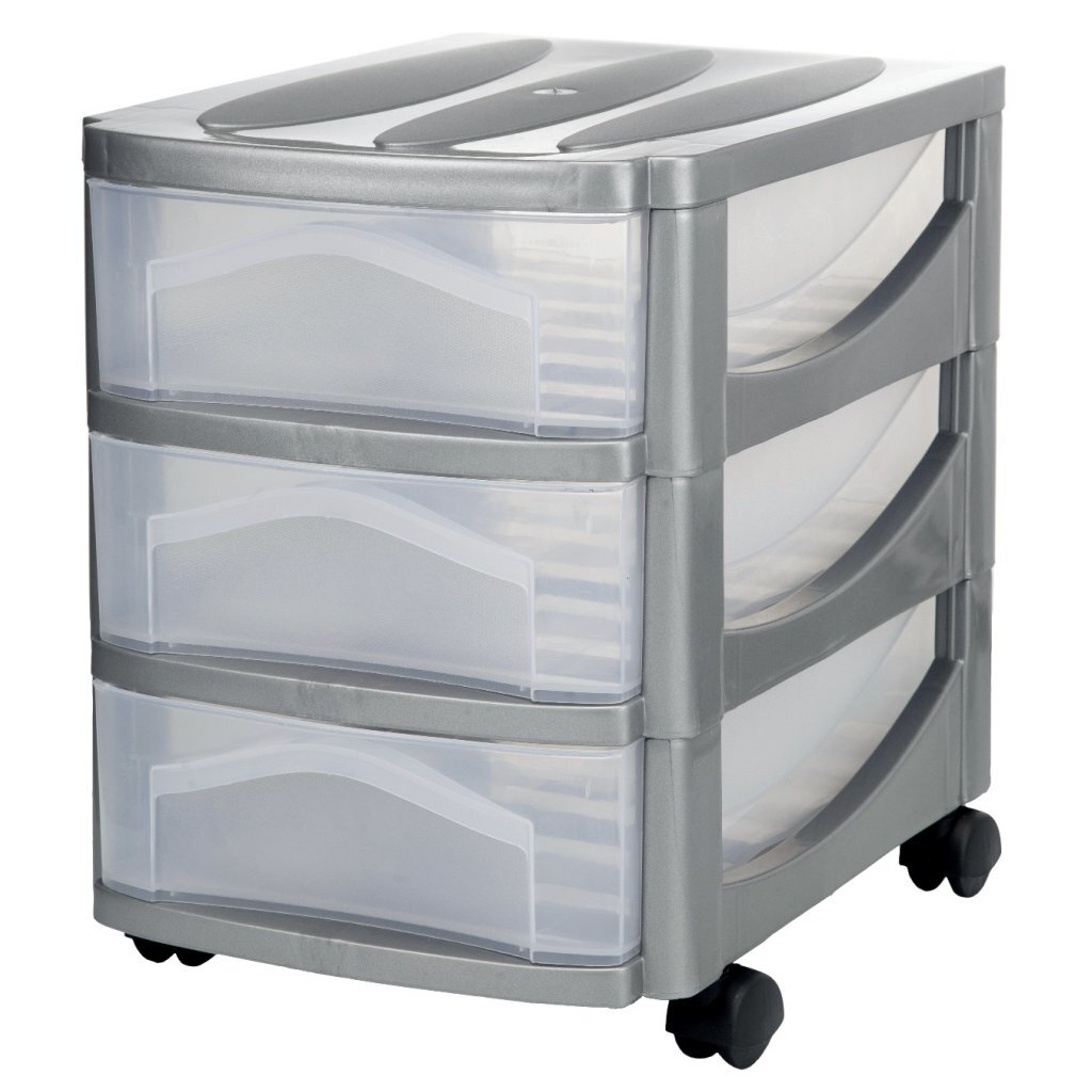 Bama groot hobby ladesysteem met 3 laden 30x30x40 cm zilver wit