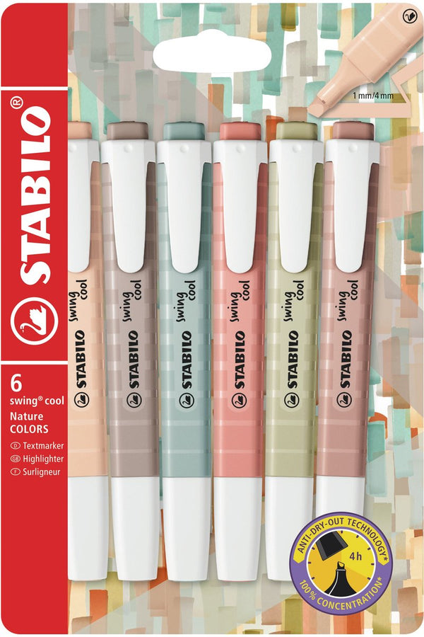Stabilo tekstmarker swing cool 275 6-09 kleurenassortiment breed beitel 6 stuks