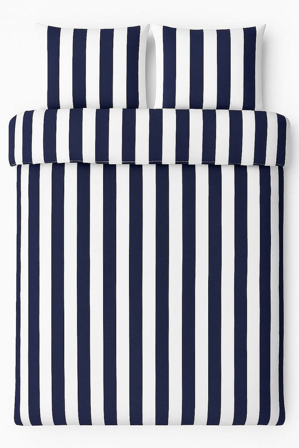 Vtwonen - vertical stripe dekbedovertrek - lits-jumeaux - 240x200 220cm - marineblauw
