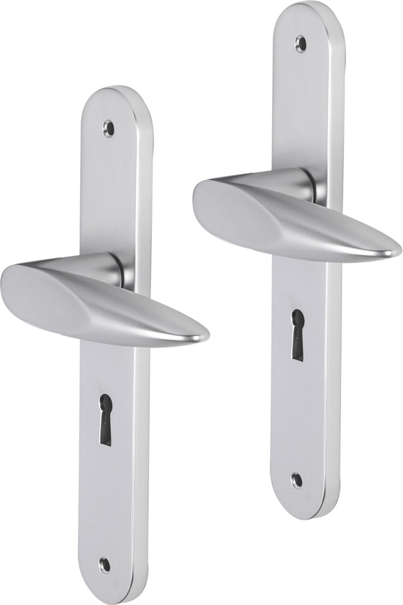 Impresso deurkruk - cambridge - voor binnen - ovaal deurschild met schroeven en sleutelgat - aluminium - 2 stuks