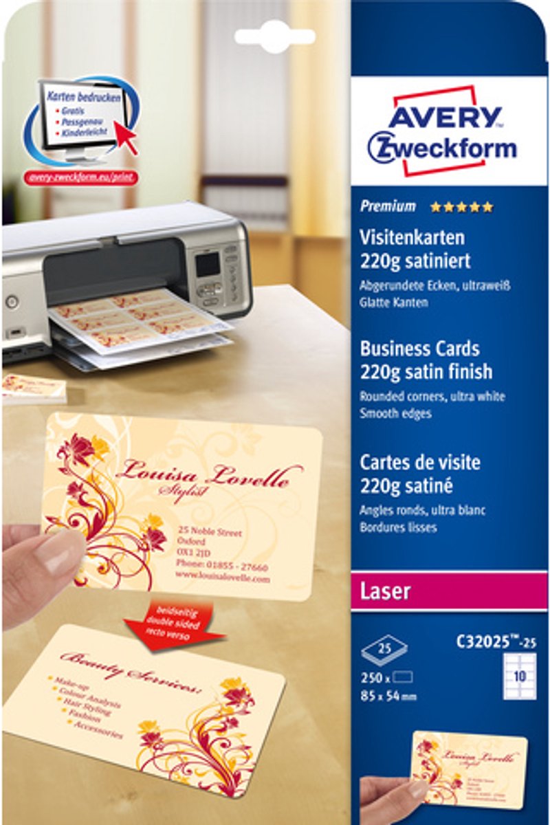 Merkloos sans marque huismerk avery c32025 visitekaartjes 85x54mm wit