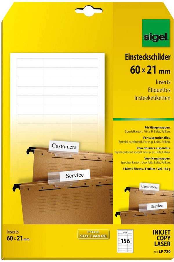 Sigel insteeklabels voor hangmappen 4 x 156 stuks 60x21mm