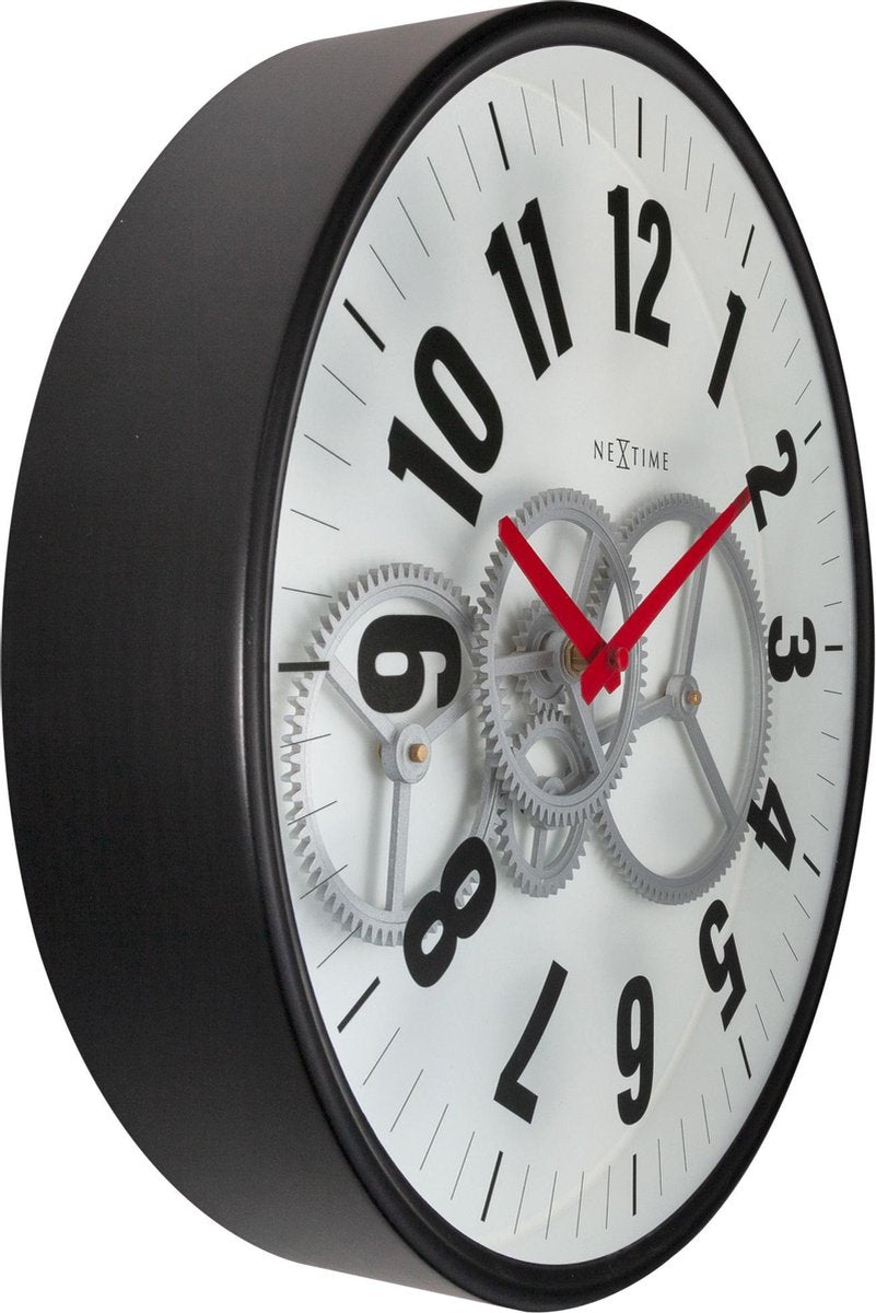 Nextime gear clock – wandklok – 36 cm – metaal glas – wit – bewegende tandwielen