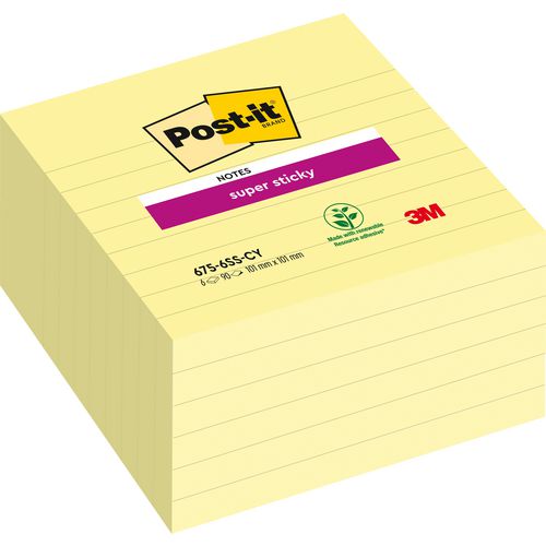 Super sticky notes gelijnd post-it 101x101 mm kanarie geel