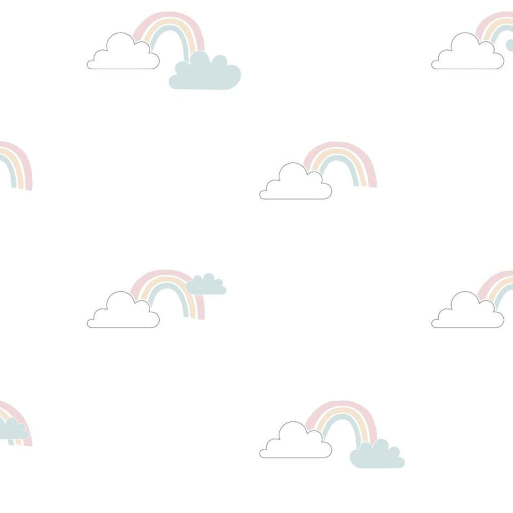Noordwand behang mondo babywolkjes wit blauw roze