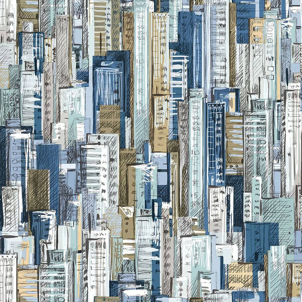 Noordwand behang vrienden koffiesteden en skyline blauw