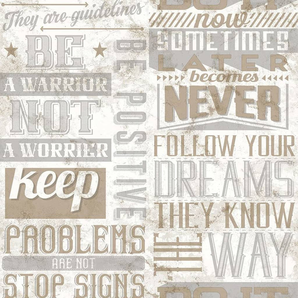 Noordwand behang vrienden koffie woorden en letters metallic en beige