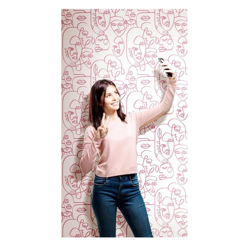 Noordwand behang vrienden koffie line art gezichten wit en roze