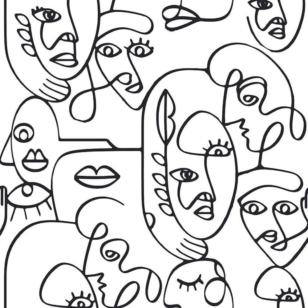Noordwand Noordwand Behang Friends Coffee Line Art Faces wit en zwart