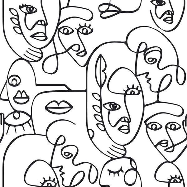 Noordwand Noordwand Behang Friends Coffee Line Art Faces wit en zwart