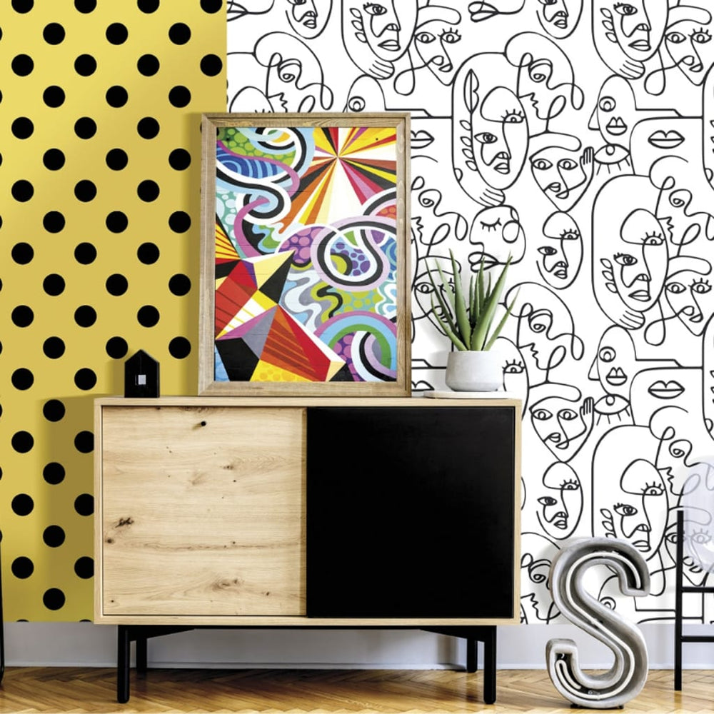 Noordwand Noordwand Behang Friends Coffee Line Art Faces wit en zwart