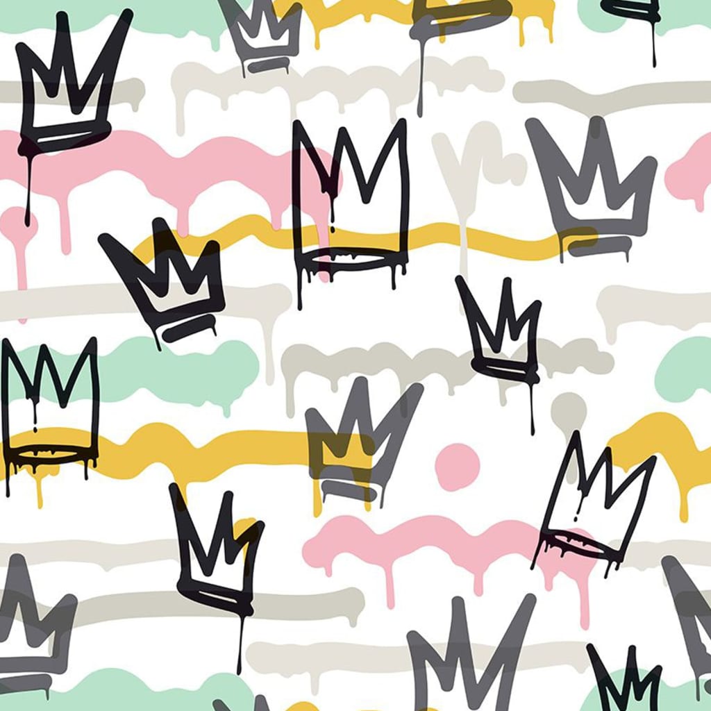 Noordwand behang vrienden koffie sith graffiti en kronen zwart wit